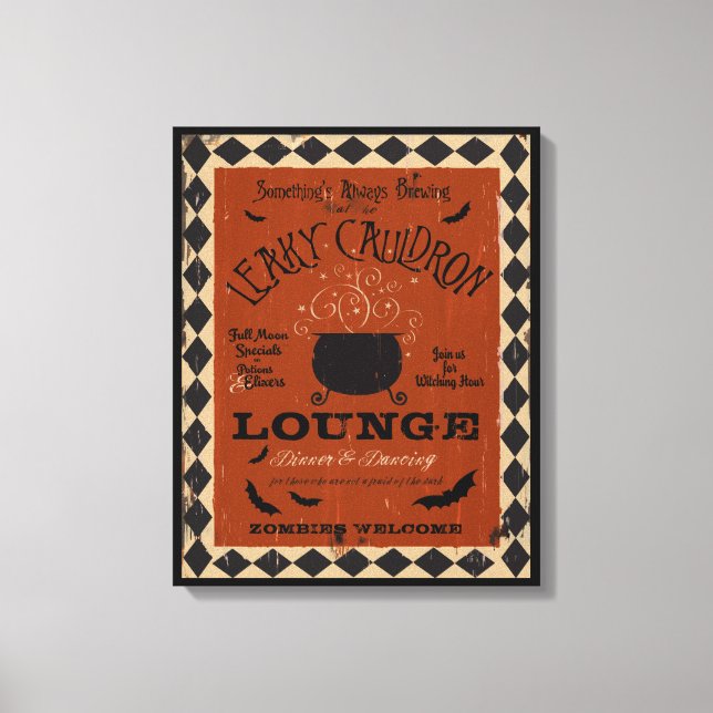 Lienzo Leaky Cauldron Lounge Mason Halloween Art (Anverso)