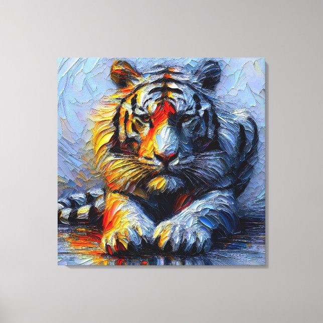 Lienzo Lebendiger Pinselstrich - Liegender Tiger  (Anverso)