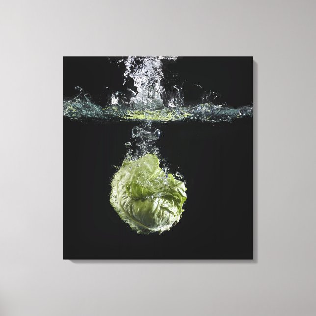 Lienzo Lechugas salpicando agua (Anverso)