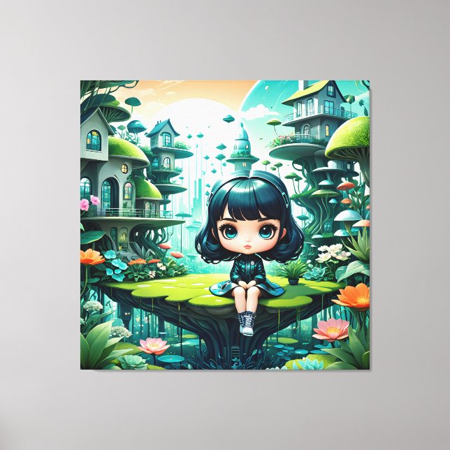 Lienzo Lechuza cuta en Beanie colorida (Anverso)