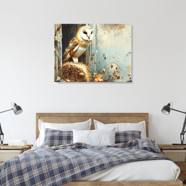 Lienzo Lechuza de granero de época en otoño de 32x24 (Insitu(Dormitorio))