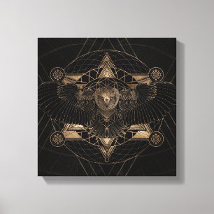 Lienzo Lechuza en la composición de la geometría sagrada