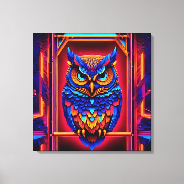 Lienzo Lechuza Techno colorida (Anverso)