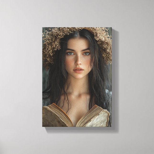 Lienzo Lector caprichoso con corona floral (Anverso)