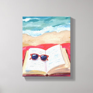 Lienzo Lectura de playa Pintura en acuarela de olas del