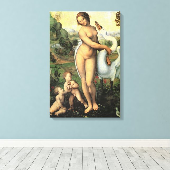 Lienzo Leda y el cisne de Leonardo da Vinci (Insitu (piso de madera))