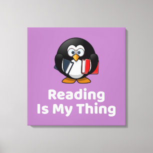 Lienzo Leer es mi cosa, la lectura divertida del pingüino