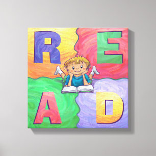 Lienzo LEER Niño Leyendo tela enrollada colorida