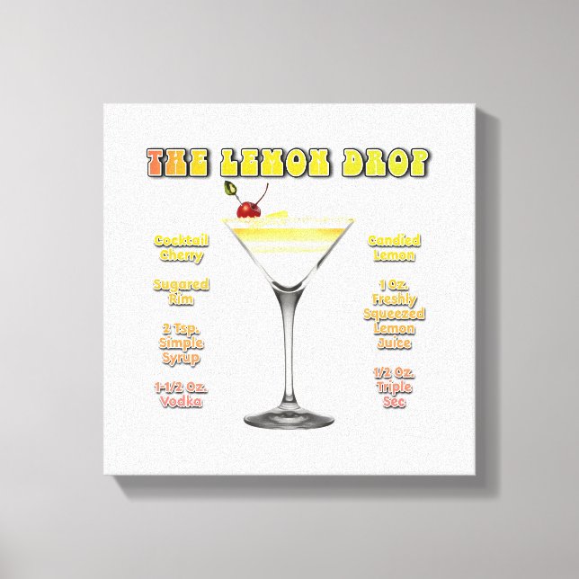 Lienzo LEMON DROP MARTINI Cocktail Receta Art 12"x12" (Anverso)