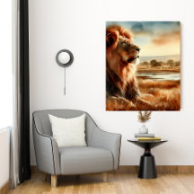 León acuarela en la sabana