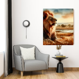 Lienzo León acuarela en la sabana