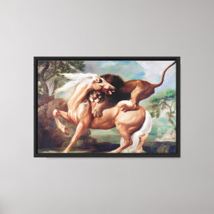 Lienzo León atacando una pintura de caballos-17620