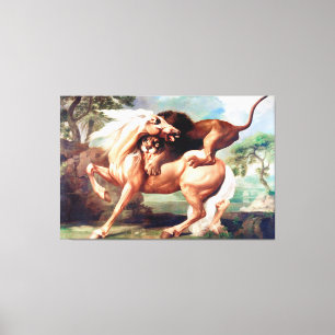 Lienzo León atacando una pintura de caballos-17620