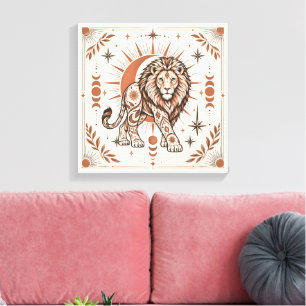 Lienzo León boho celeste sol luna ornamental animal 