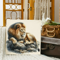 León de África real descansa en una roca - acuarel