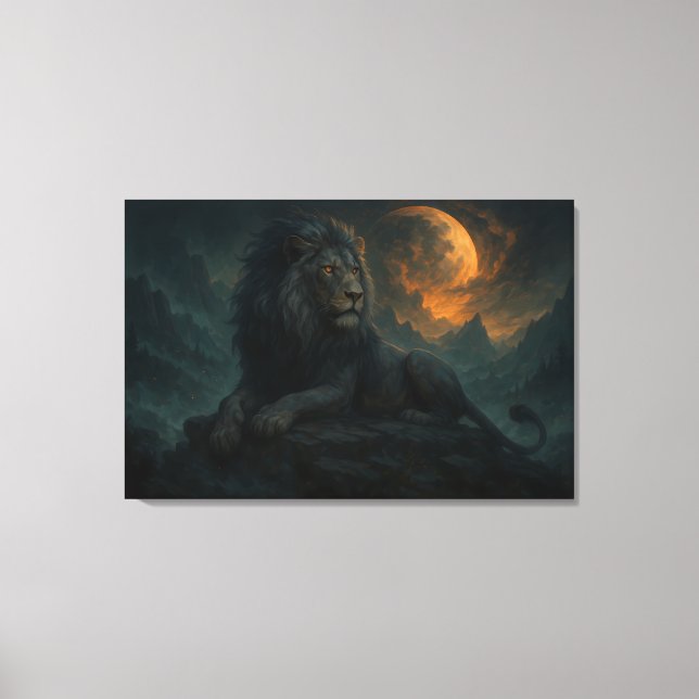 Lienzo León Épico Bajo la Luna – Guardián Celestial de la (Anverso)