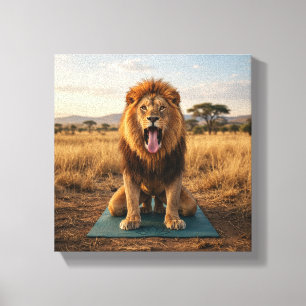 Lienzo León majestuoso haciendo la posición de yoga del l