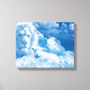 Lienzo León y cordero en las nubes