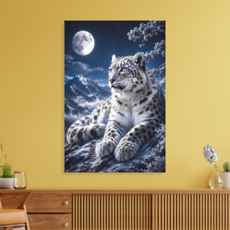 Lienzo Leopardo de las Nieves Bajo la Luna Llena – Majest