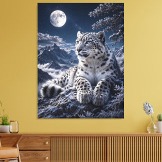 Lienzo Leopardo de las Nieves Bajo la Luna Llena – Montañ