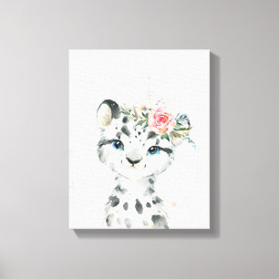 Lienzo Leopardo de las Nieves Bebé Floral Acuarela