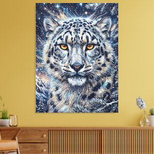Lienzo Leopardo de las Nieves con Ojos Dorados y Cristale