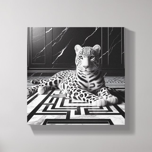 Lienzo Leopardo en blanco y negro (Anverso)