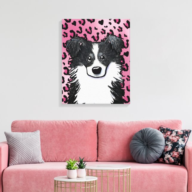 Lienzo Leopardo rosa de KiniArt Border Collie (Insitu (Sala de estar))