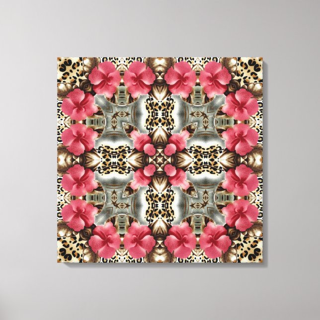 Lienzo Leopardo y flores (Anverso)