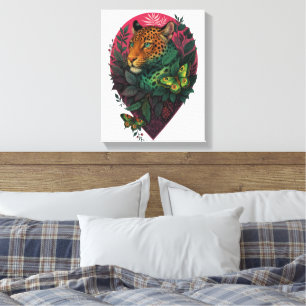 Lienzo leopardo y mariposa