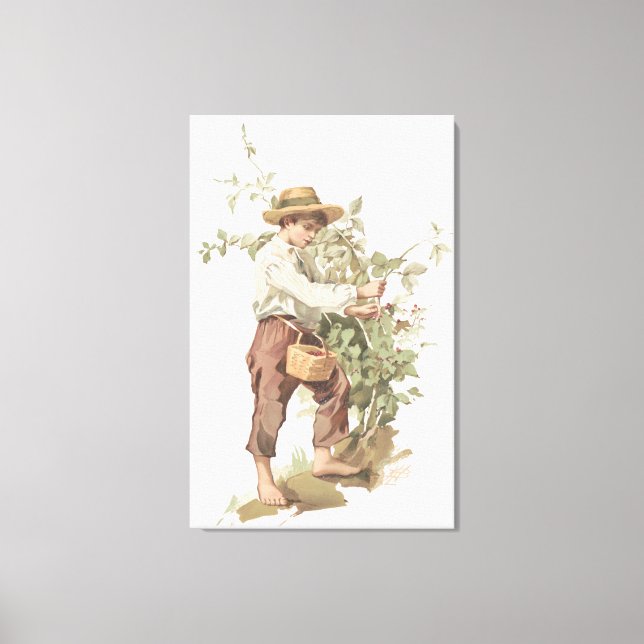 Lienzo Letografía de Huckleberry Finn Picking Berries (Anverso)