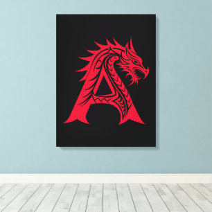 Lienzo Letra A de estilo dragón, alfabeto de dragón, mono