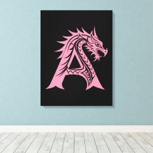 Lienzo Letra A de estilo dragón, alfabeto de dragón, mono