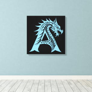 Lienzo Letra A de estilo dragón, alfabeto de dragón, mono