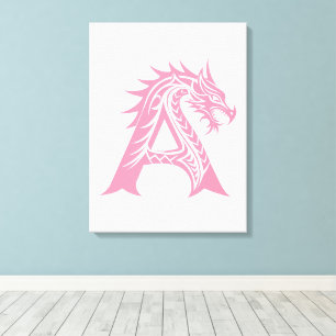 Lienzo Letra A de estilo dragón, alfabeto de dragón, mono