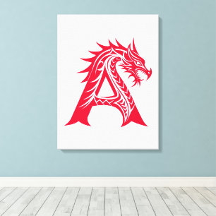 Lienzo Letra A de estilo dragón, alfabeto de dragón, mono