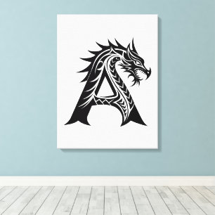 Lienzo Letra A de estilo dragón, alfabeto de dragón, mono