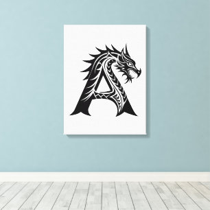 Lienzo Letra A de estilo dragón, alfabeto de dragón, mono