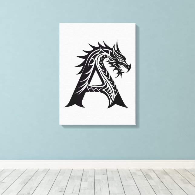 Lienzo Letra A de estilo dragón, alfabeto de dragón, mono (Insitu (piso de madera))