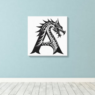 Lienzo Letra A de estilo dragón, alfabeto de dragón, mono