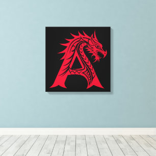 Lienzo Letra A de estilo dragón, alfabeto de dragón, mono