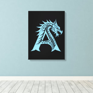 Lienzo Letra A de estilo dragón, alfabeto de dragón, mono