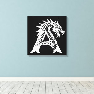 Lienzo Letra A de estilo dragón, alfabeto de dragón, mono