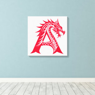 Lienzo Letra A de estilo dragón, alfabeto de dragón, mono