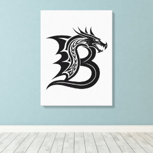 Lienzo Letra B de estilo dragón, alfabeto de dragón, mono