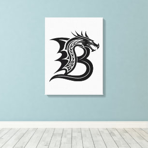 Lienzo Letra B de estilo dragón, alfabeto de dragón, mono