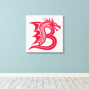 Lienzo Letra B de estilo dragón, alfabeto de dragón, mono