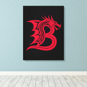 Lienzo Letra B de estilo dragón, alfabeto de dragón, mono