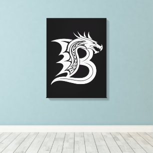 Lienzo Letra B de estilo dragón, alfabeto de dragón, mono