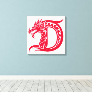 Lienzo Letra D de estilo dragón, alfabeto de dragón, mono